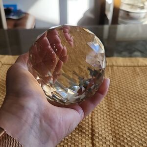 Faceted Crystal Sphere Heavy Softball Size Glass Home Decor